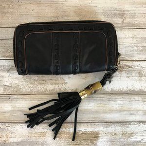 Big Buddha Small Black Leather Tassel Wallet